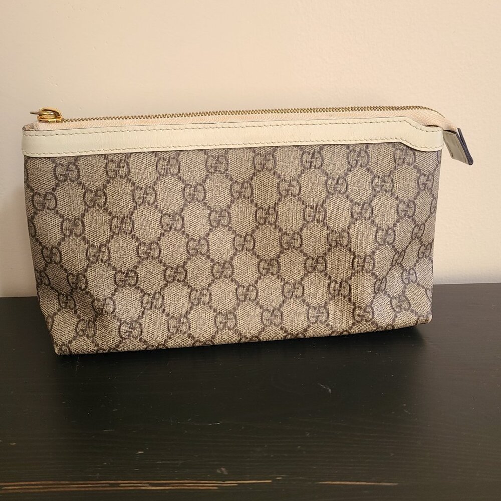 Gucci GG Supreme Web Bag Clutch Canvas Brown Pouch Zip Medium - Picture 3 of 9